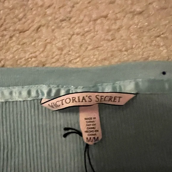 Victoria Secret Pajama Shirt Top Green Long Sleeve Ribbed, sz M - Picture 5 of 8